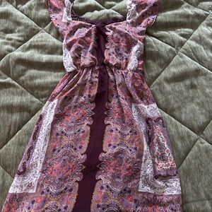 Monteau Purple and Pink Paisley Mini Dress (with liner)